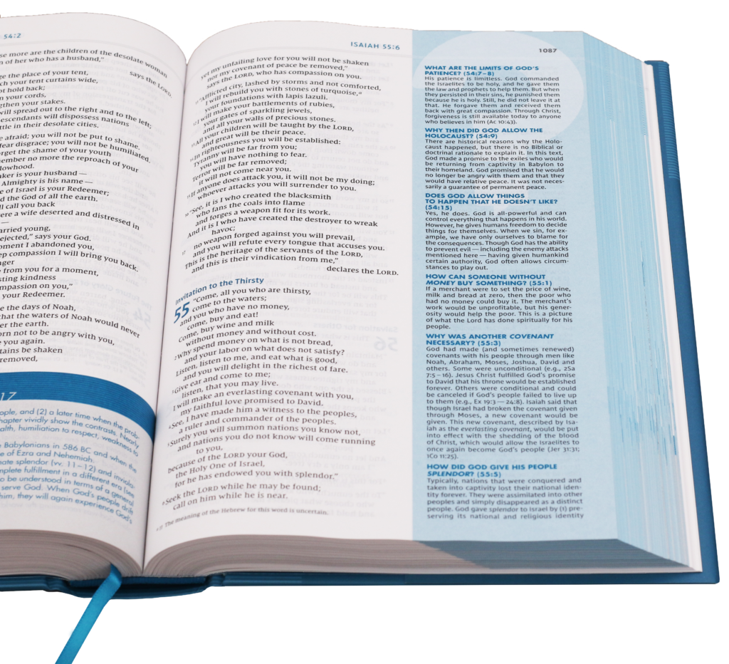 Open Bible to side-column with Q&A